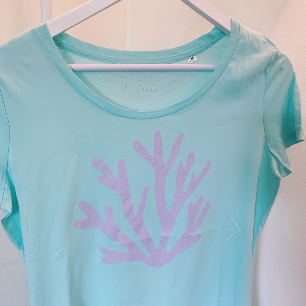 Lilac coral on aqua tee (size m, uk 12)