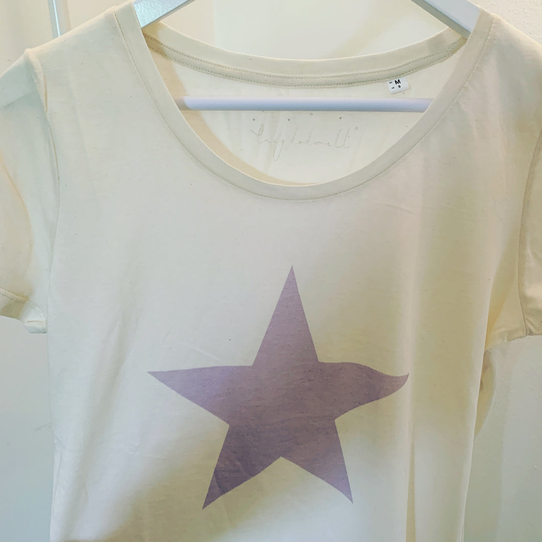 Lilac star on oatmeal tee (size m, uk 12)